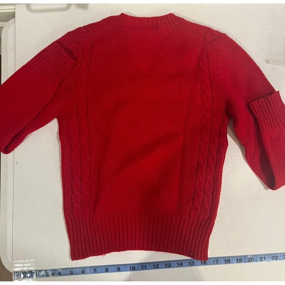 Vintage Childs Wool Sweater Red V- Neck Cable Knit 90s Winter Retro Cozy Classic - Picture 4 of 7
